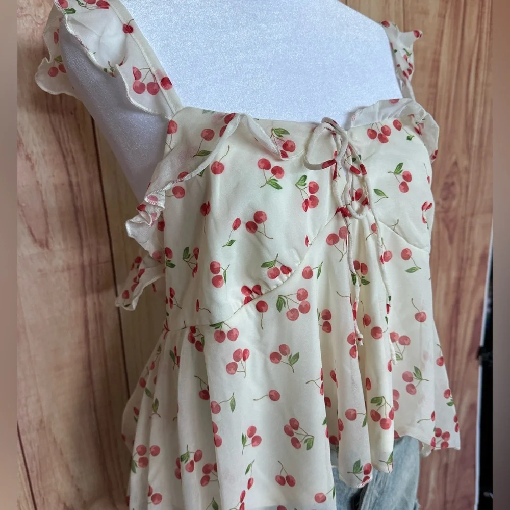Cherry Print Ruffle Top - Picture 2 of 3